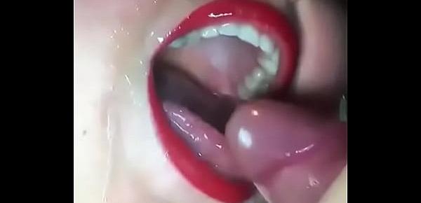  Cum shot mouth releasing sperm in mouth